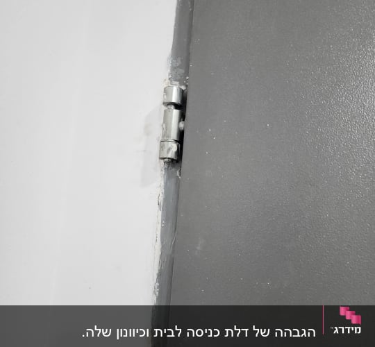 ציר דלת מתכת אפורה על קיר לבן